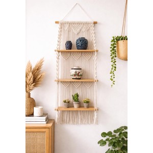 Tapiz de Pared Tribal de Madera de Sheesham con 3 Estantes - Decoración Étnica para el Hogar al por Mayor - Product Image 1