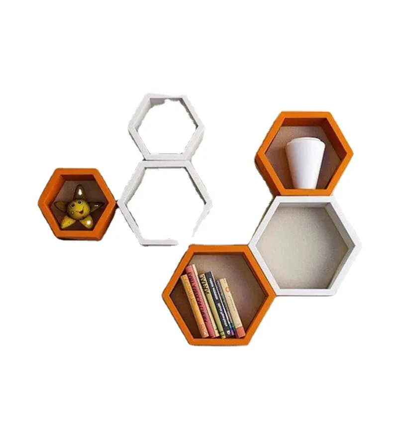 Prateleira de parede hexagonal, novo design, artesanato, produto de qualidade, parede de madeira, peça decorativa para baixo preço