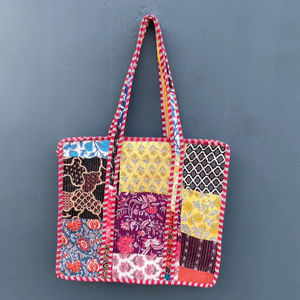 Sacs fourre-tout indiens traditionnels faits à la main en coton avec fermeture éclair, portables pour la plage - Product Image 1