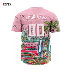 Maillot de baseball rose Corex imprimé intégral pour homme – Vêtement de sport respirant en polyester à manches courtes, coupe classique, imprimé numériquement - Product Image 2