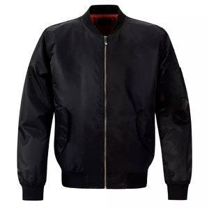 <b>Men's</b> Black Nylon Bomber <b>Jacket</b> Stand Collar Zipper Windproof Casual <b>Flight</b> Coat Nylon Bomber <b>Jackets</b> - Product Image 1