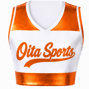 Maillot de cheerleading sans manches sublimé blanc et orange, tenue de sport athlétique pour l'entraînement, la performance et la compétition - Product Image 1