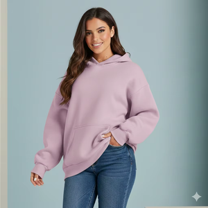 Sweat à capuche long et ample pour femme, en velours pelucheux et doux, coupe décontractée, style streetwear, en fibre de bambou, pour le quotidien - Product Image 1