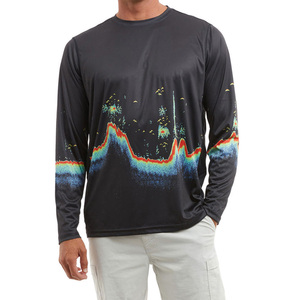 Custom Sublimation Men's Long Sleeve Fishing Shirt With Sonar Print UPF 50 Quick Dry Polyester <b>Top</b> - Product Image 1