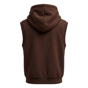 <b>Men's</b> <b>Sleeveless</b> Hooded Fleece Vest 100% Cotton Front Logo Brown Solid Color Casual Regular Fit Pocket Design Winter Wear - Product Image 2