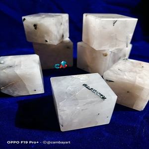 Estatuilla de turmalina de cuarzo rutilo pulido, posavasos grabado con cubo de cristal de ágata Natural para decoración del hogar, piedras preciosas de amor curativas - Product Image 3