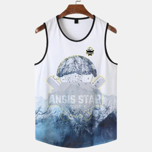 Camiseta sin Mangas Blanca para Hombre ANSIS STAR, Cuello Redondo, Tejido de Punto, Informal, Transpirable, Deportiva, con Estampado de Montaña por Sublimación - Product Image 1