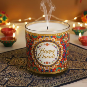 Vela Aromática Decorativa Festiva en Frasco de Vidrio Ecológico con Cera de Soya y Arte Mandala para Diwali, Navidad y Año Nuevo - Product Image 1