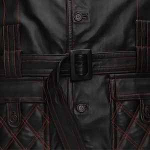 Veste Trench Homme en Cuir PU Imprimé Tressé Vintage Grande Taille Imperméable Coupe-Vent Respirante pour l'Hiver - Product Image 4