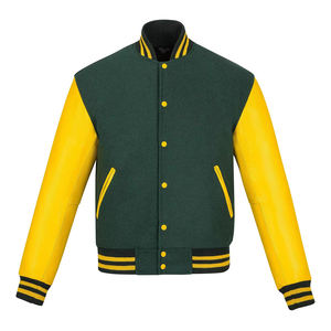 Veste pour homme, veste varsity verte et jaune, veste de baseball classique avec manches contrastées, vêtement décontracté chaud et confortable - Product Image 1