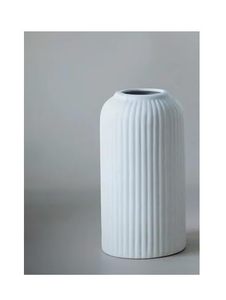 Jarrón de Cerámica Blanco Acanalado, Florero de Porcelana Mate para Decoración de Mesa, para Ramos Frescos o Secos - Product Image 3