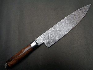 Couteau de cuisine professionnel artisanal, lame en acier à motifs durable, manche ergonomique en bois, couteau de chef en acier Damas pour la préparation des aliments - Product Image 3
