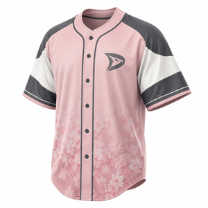 Maillot de baseball personnalisé, impression par sublimation, motif cœur noir et rose, boutons sur le devant, manches courtes, unisexe, pour la lutte contre le cancer du sein - Product Image 4