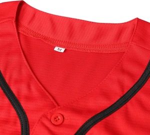Men's <b>Red</b> Crew Neck Baseball Jersey Short Sleeve Moisture Wicking Polyester Sport Shirt Regular Fit Solid Color - Product Image 4
