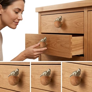 Resin & Wood Cabinet <b>Knob</b> with <b>Silver</b> Bird Topper Modern Round Design for Kitchen Bedroom & Living Room <b>Drawers</b> - Product Image 2