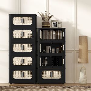20\" Retro Black Side Wide Folding <b>Storage</b> Cabinet with 4 Tiers <b>Collapsible</b> <b>Storage</b> Bins 19.69\" 11.81\" 40.55\" for Living Room - Product Image 1
