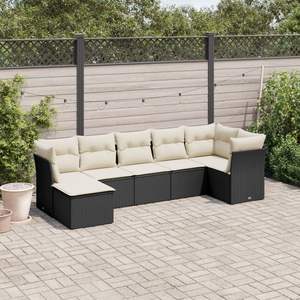 Conjunto de Sofás de Jardín de Ratán PE Negro y Acero con Recubrimiento en Polvo, Muebles de Patio con Tela Elegante - Product Image 1