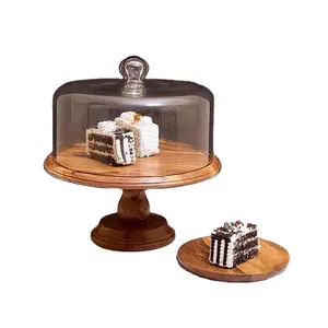 Présentoir à gâteau en bois d'acacia avec Dom Personnalisable avec votre logo ou votre design pour des événements spéciaux - Product Image 1