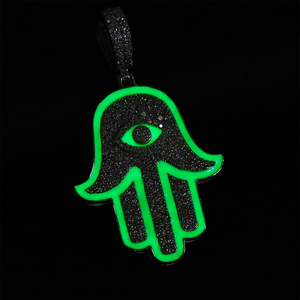 Colgante de Mano de Hamsa Plateado con Incrustaciones de Diamantes de Imitación, Contorno Verde, Estilo Hip Hop, Joyería de Moda Unisex, Regalo - Product Image 2