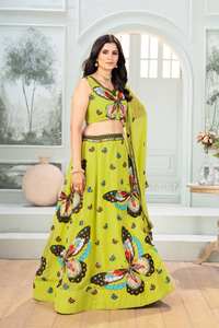 Lehenga Choli en Soie Chinon de Qualité Supérieure, Motif Papillon, Matériaux Recyclés, Style Traditionnel pour Mariage et Fêtes - Product Image 4