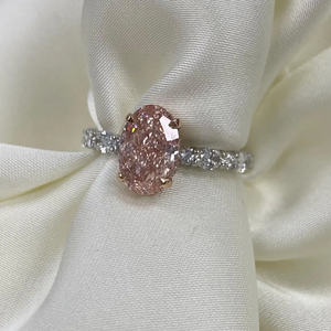 Bague de fiançailles de luxe en or massif 14K or blanc avec diamant de laboratoire rose taille ovale, bague d'anniversaire, bague de mariée, joaillerie fine - Product Image 5
