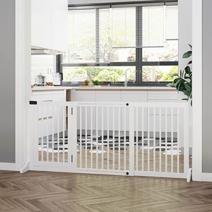 Recinto per Cani Autoportante a 3 Pannelli in Legno, Box Regolabile per Animali Domestici con Porta Bloccabile, Recinzione di Sicurezza Bianca, Misure 44.5x65.25x14.25 Pollici - Product Image 2