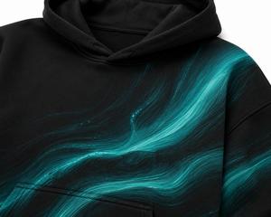 Sweat-shirt à capuche surdimensionné noir pour homme, motif marbré turquoise, imprimé numérique artistique, en molleton, style streetwear décontracté - Product Image 4