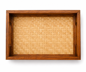 Plateau de service rectangulaire en bambou fait main avec poignées - Product Image 2