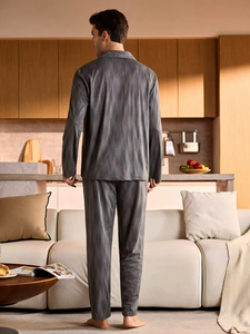 Nouveautés, vêtements décontractés de haute qualité, chemise à manches longues légère, ensemble de pyjama pour homme - Product Image 5