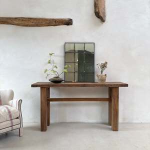 Henley Reclaimed Teak Console Table Rustic Solid Wood Entryway Sofa <b>Sideboard</b> Narrow Wabi Sabi <b>Hallway</b> Table Farmhouse - Product Image 3