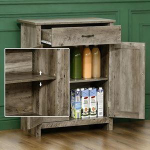 Buffet avec porte coulissante réglable, tiroirs et bar à café, meuble de cuisine - Product Image 5