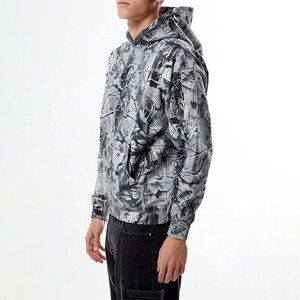 Sweat-shirt à capuche oversize gris imprimé camouflage, manches régulières, en polyester tricoté, décontracté, pour l'automne, respirant, avec poche - Product Image 4