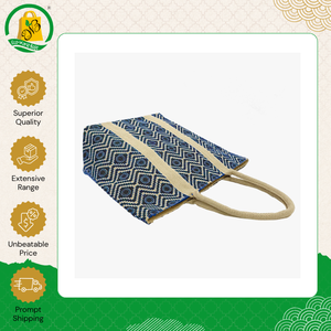 Bolsa de Playa de Yute Ecológica de Última Moda con Estampado Geométrico Completo y Asa de Cinta de Algodón Suave - Product Image 3