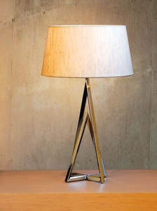 Prism Apex Metal Table <b>Lamp</b> with Geometric Frame Linen Shade Polished Finish Stable Base Elegant Accent Lighting - Product Image 2