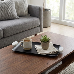 Modern Ramadan Collection Matte <b>Black</b> Rectangular <b>Serving</b> <b>Tray</b> Luxury Eid Hospitality and Coffee Service <b>Tray</b> - Product Image 1