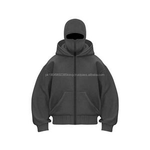Custom 100% Cotton Balaclava and <b>Ninja</b> <b>Hoodie</b> for Men Heavyweight Double Hood with Zip & Drop Shoulder Men's Sweatshirts - Product Image 2