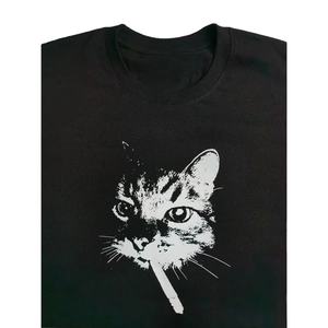 Camiseta de talla grande con estampado retro de gato callejero fumando, de verano, a la moda, de alta calidad, de manga corta, informal, deportiva, holgada, tipo jersey. - Product Image 4