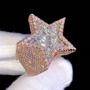 Hot Sale Hip-hop Rose Gold Star Iced 925 Sterling <b>Silver</b> IGI Certified Wedding <b>Ring</b> for Women <b>Men</b> - Product Image 2