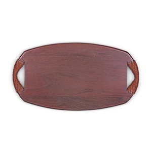 Bandeja de Servir de Madera Maciza Premium con Asas de Cuero |   Bandeja Rectangular de Madera para Comida, Té, Café, Desayuno para el Hogar y Hoteles - Product Image 4
