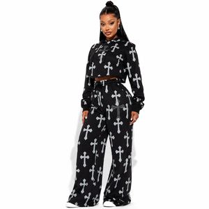 Ensemble de survêtement unisexe noir à imprimé animal, anti-boulochage, avec sweat à capuche court et pantalon de jogging, manches longues, coupe ajustée, style streetwear, hiver - Product Image 3
