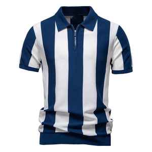 Men's Solid Knitted Breathable for <b>Shirt</b> <b>Half</b> Sleeve Regular Fit Casual Blue White Front Logo - Product Image 1