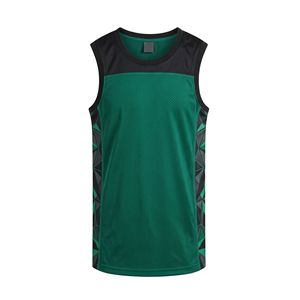 Maillot de basket à col rond vert forêt et noir, motif uniforme d'équipe, en maille polyester respirante et à séchage rapide, sans manches - Product Image 1