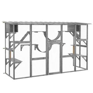 Casetta per Gatti da Esterno in Legno con Tetto Protettivo e Ripiani per Allevamento e Recinto per Gattini - Product Image 1