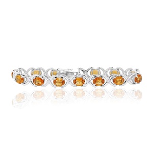 Wholesale 925 Sterling <b>Silver</b> Natural Oval Citrine Cubic Zirconia Criss Cross Link <b>Bracelet</b> Memoria Jewels - Product Image 1
