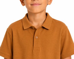Polo classique pour garçons, couleur orange rouille, en coton mélangé doux, manches courtes, col classique, coupe régulière, haut décontracté d'été, confortable - Product Image 4