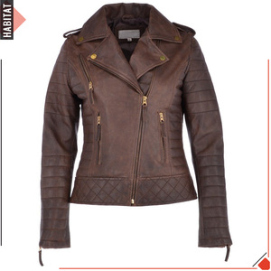 Vestes pour femmes Premium Biker véritable mouton marron véritable agneau Moto Style moto respirant broderie rayure décoration - Product Image 1