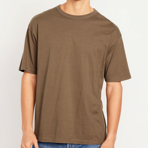 T-shirt à col rond pour homme, manches courtes, 100% coton, couleur unie, coupe décontractée, jersey tricoté, teinture unie - Product Image 1