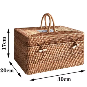 Caja de Almacenamiento de Ratán Natural Tejida a Mano con Tapa y Asa para Organización del Hogar, Regalo - Product Image 4