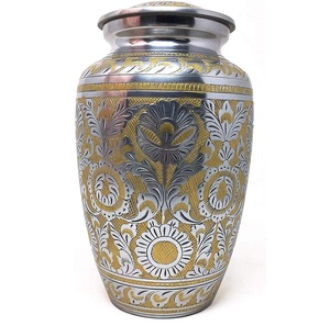 Urna Conmemorativa de Cremación para Adultos, Estilo Americano/Europeo, con Grabado Completo de Hojas en Plata y Latón, para Guardar Cenizas - Product Image 1