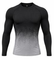 Rashguard à manches longues pour homme, col rond, couleur dégradée noire, séchage rapide, respirant, spandex, polyester, anti-UV, respectueux de l'environnement